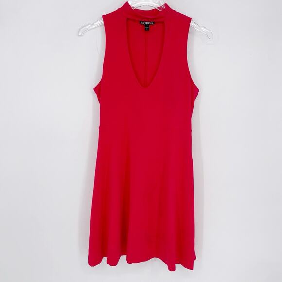 Express Dress Womens Small Red Keyhole Cutout Stretch Sleeveless Fit & Flare - Picture 1 of 7